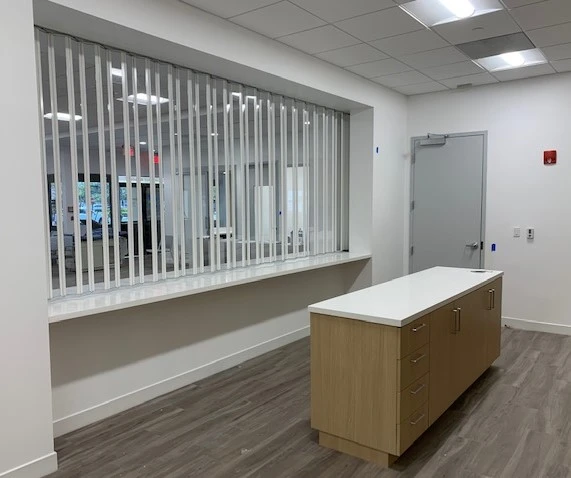 Woodfold accordion door in a medical office