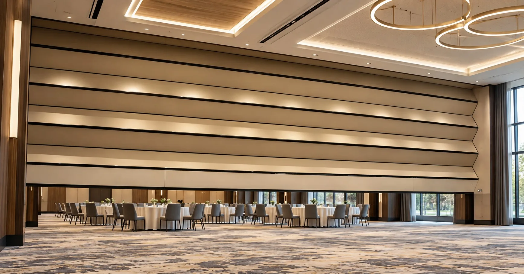 Airwall vertical lift operable partition in a hotel ballroom
