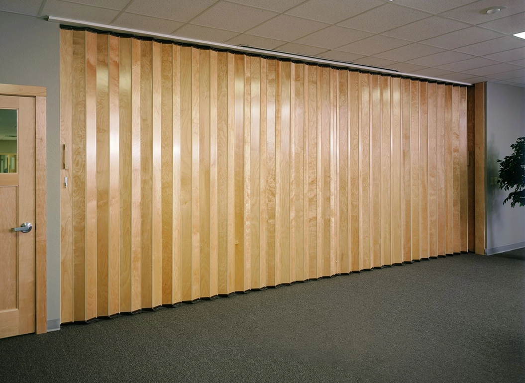 Woodfold accordion door in a commercial interior